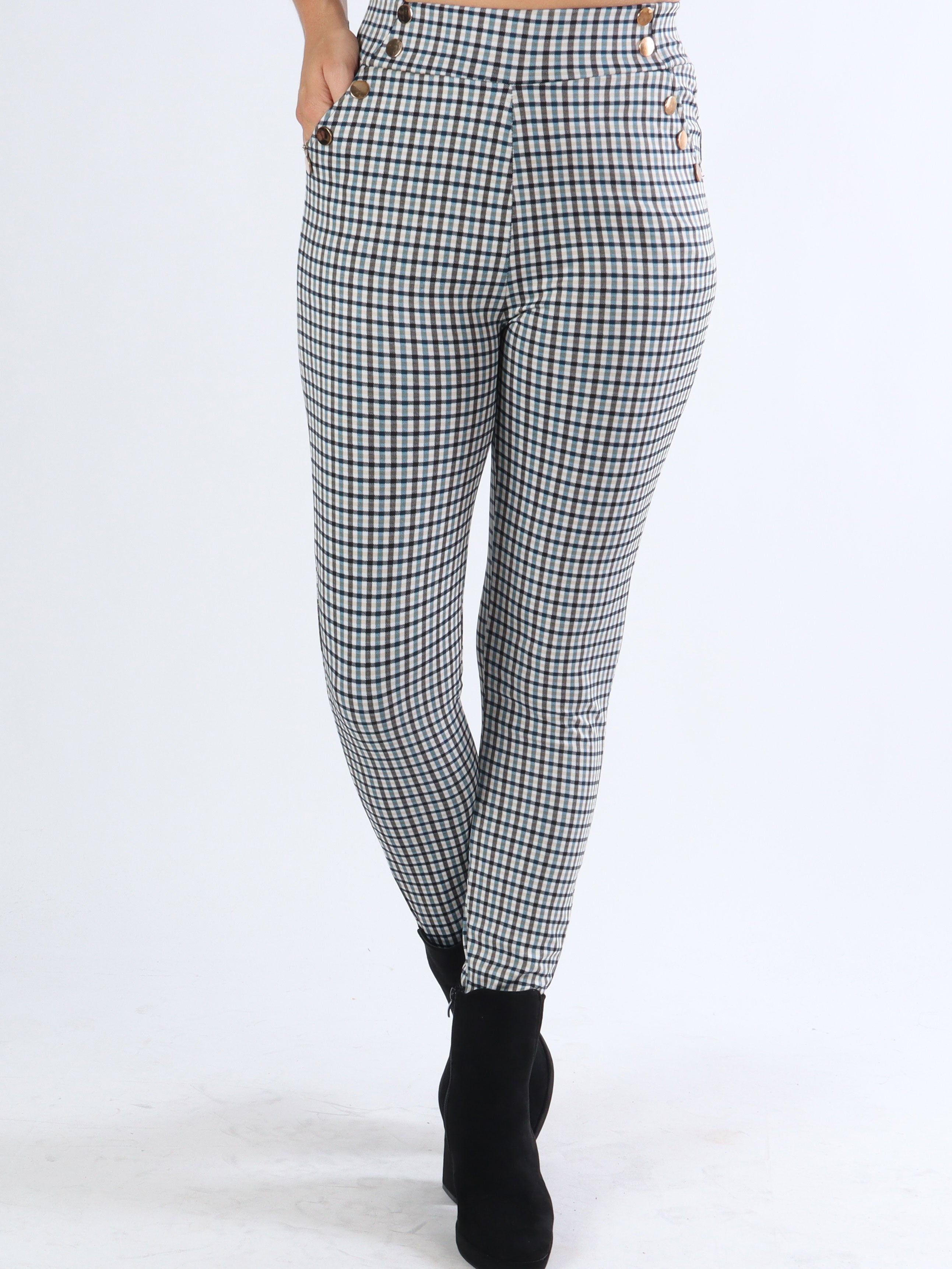 Selena - Ternede elastiske bukser med guldknapper